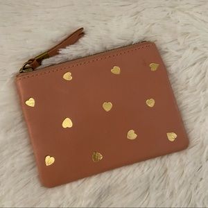 Madewell Leather Pouch Wallet in Blush Rose with Gold Foil Hearts
